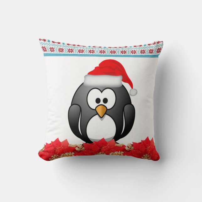Christmas Throw Pillow, Penguin Cushion (Front)