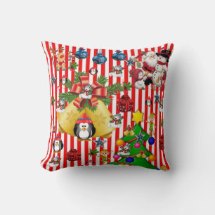 Christmas Throw Pillow, Penguin Stripe Snowman Cushion