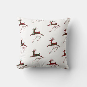 Christmas Throw Pillow-Plaid Joy Reindeer Cushion