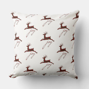 Christmas Throw Pillow-Plaid Joy Reindeer Cushion