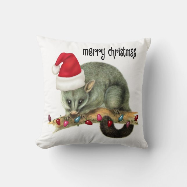 Christmas Throw Pillow, Possum Throw Pillow (Front)