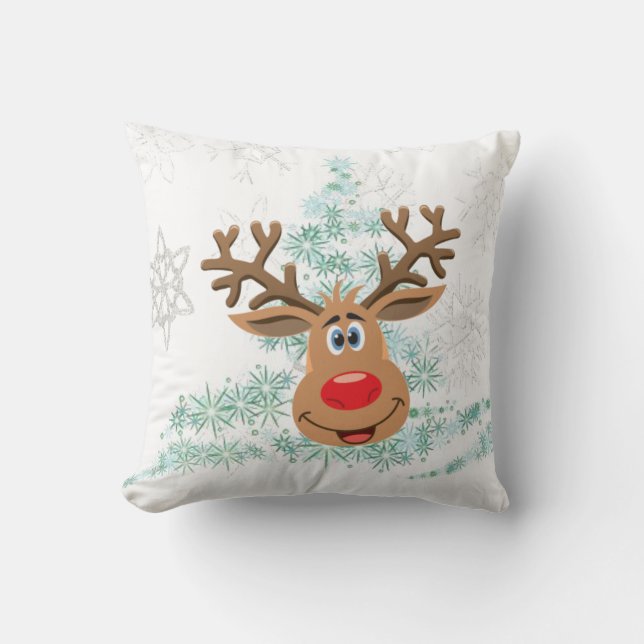 Christmas Throw Pillow, Reindeer Cushion (Front)