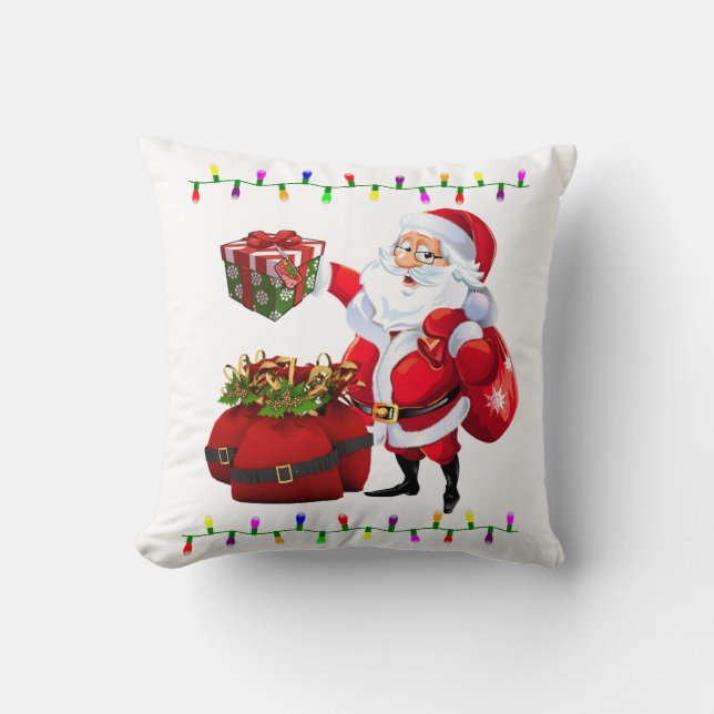 Christmas Throw Pillow, Santa Lights Cushion (Front)