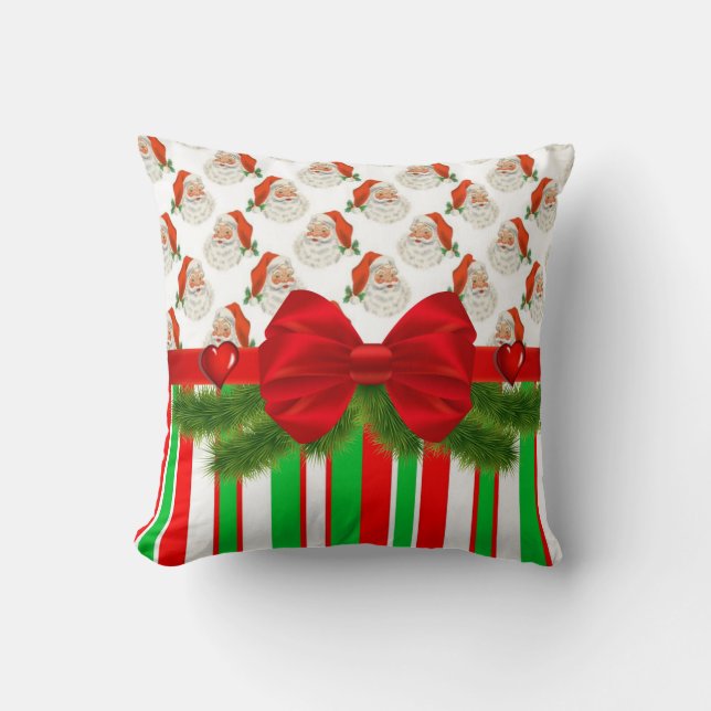 Christmas Throw Pillow, Santa Stripe Cushion (Front)