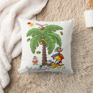 Christmas Throw Pillow, Santa's Beach Party Cushion