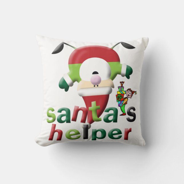 Christmas Throw Pillow, Santa's Helper  Cushion (Front)
