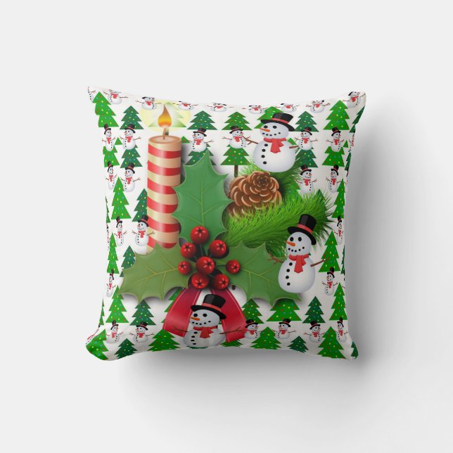 Christmas Throw Pillow, Snowman Cushion (Front)