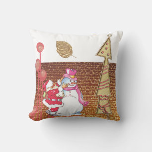 Christmas Throw Pillow, Snowman Gold Cushion