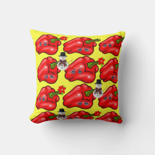 Christmas Throw Pillow, Snowman Red Peppers  Cushion
