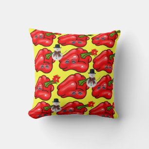 Christmas Throw Pillow, Snowman Red Peppers  Cushion