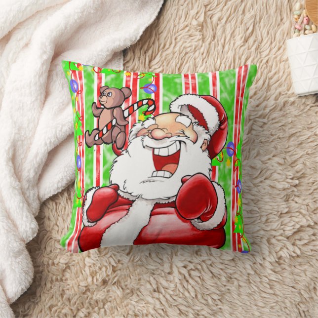 Christmas Throw Pillow, Stripe Teddy Bear Cushion (Blanket)