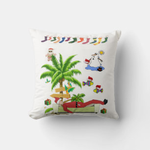 Christmas Throw Pillow, Summer Beach Bum Santa Cushion