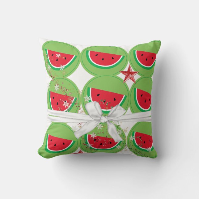 Christmas Throw Pillow, Watermelon White Bow  Cushion (Front)