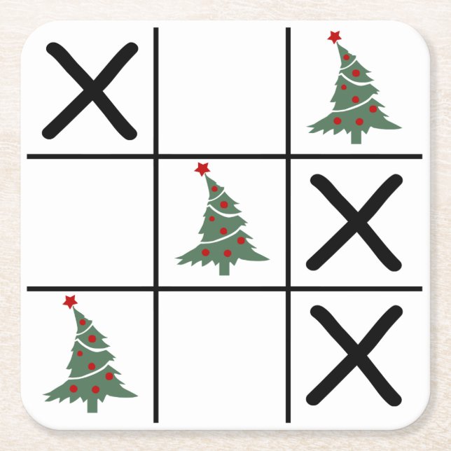 Christmas Tic Tac Toe Square Paper Coaster (Front)