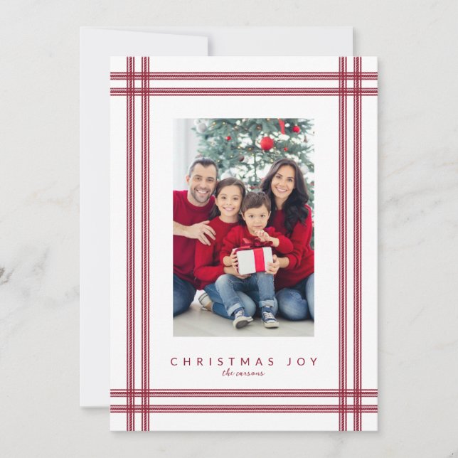 Christmas ticking stripe frame holiday multiphoto  card (Front)