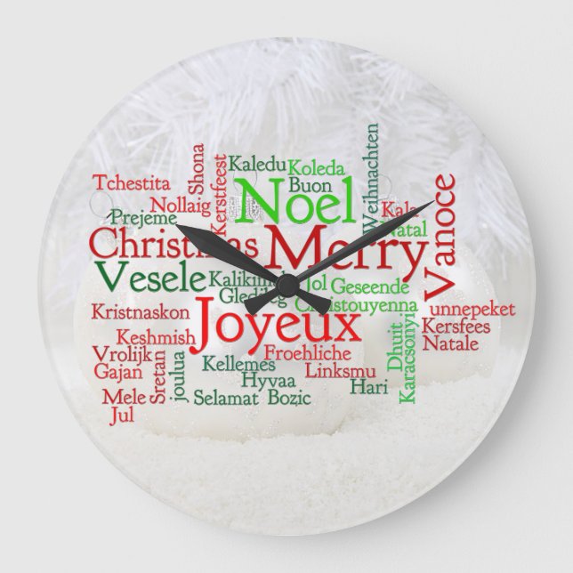 Christmas Tidings Around The World Large Clock (Front)