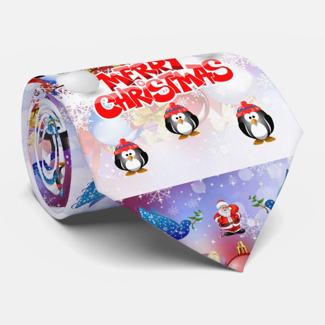 Christmas Tie, Penguin Tie (Rolled)