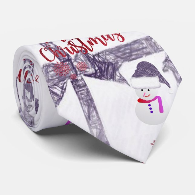 Christmas Tie, Snowman Tie (Rolled)