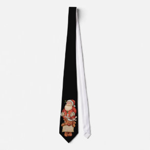 Christmas Tie With Santa And Cute Reindeer Merry