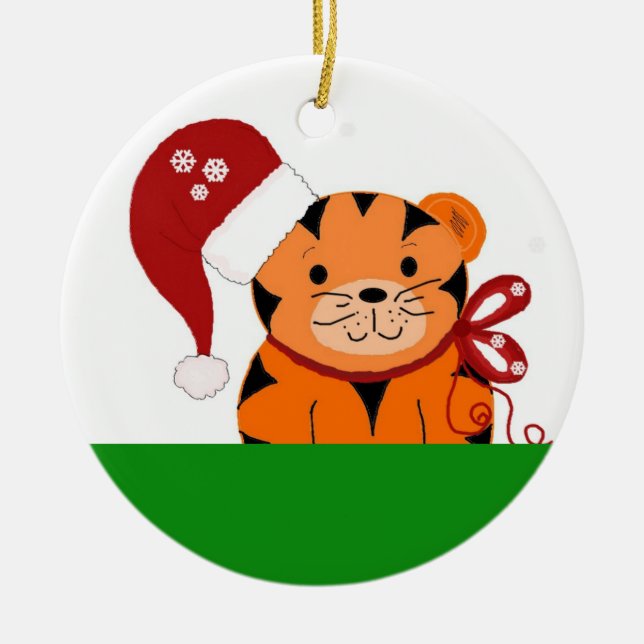 Christmas Tiger Ceramic Tree Decoration (Front)