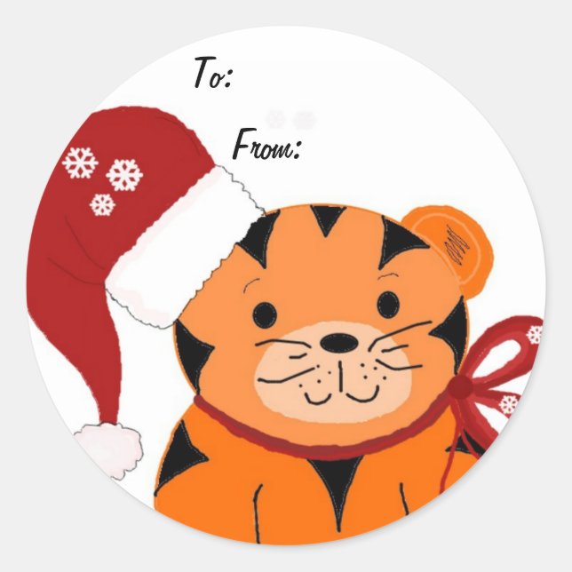 Christmas Tiger Classic Round Sticker (Front)