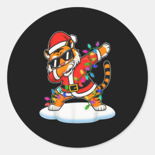 Christmas Tiger Dabbing Lights Santa Xmas For Men Classic Round Sticker