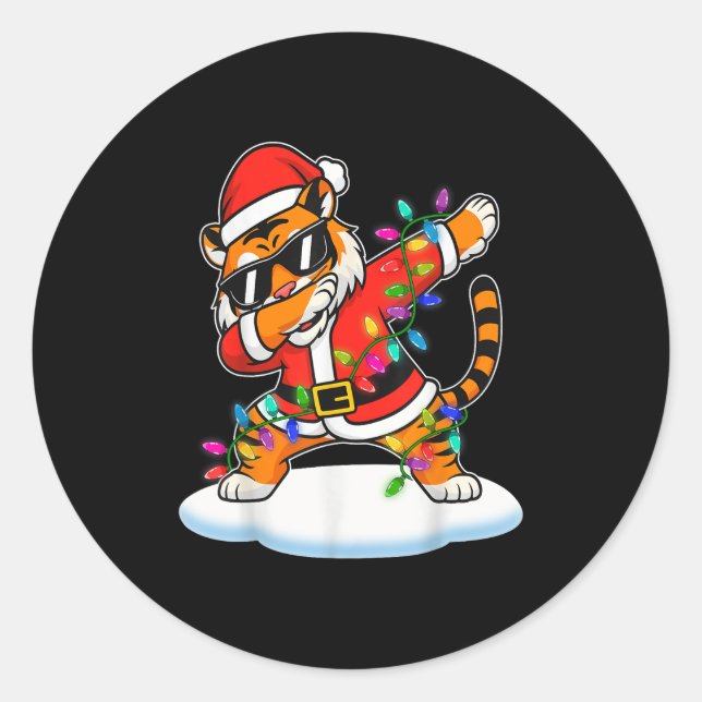 Christmas Tiger Dabbing Lights Santa Xmas For Men  Classic Round Sticker (Front)