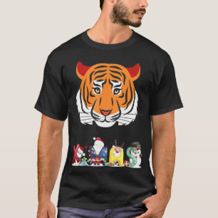 Christmas Tiger Face Tree Snow Pajama Xmas 2021 T-Shirt