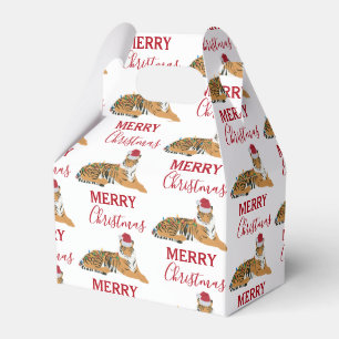 Christmas Tiger Funny Animal with Santa Hat  Favour Box