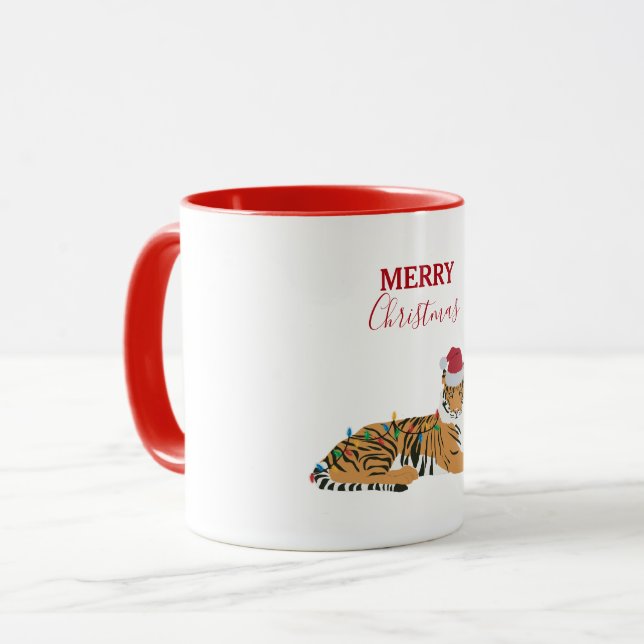 Christmas Tiger Funny Animal with Santa Hat  Mug (Front Left)