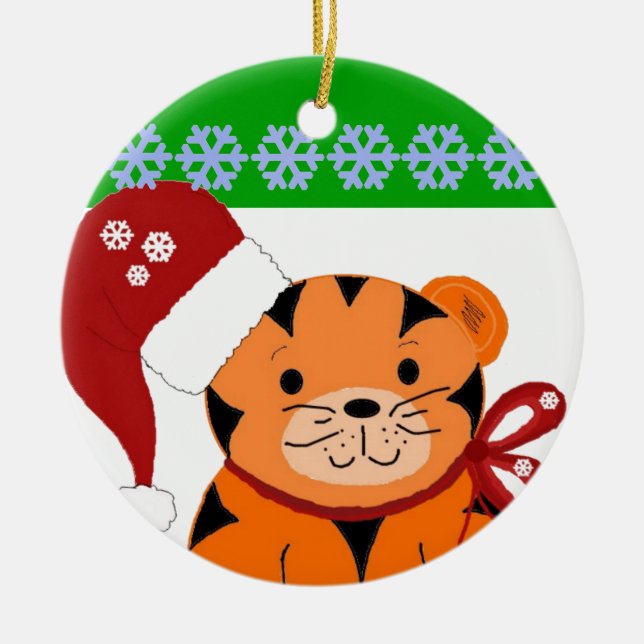 Christmas Tiger Holiday Kids Ceramic Tree Decoration (Front)