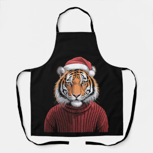 Christmas Tiger Santa Hat Sweater Winter Xmas Apron