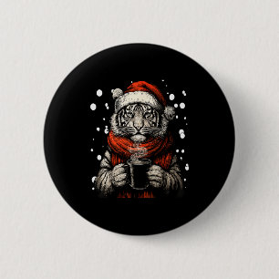 Christmas Tiger With Santa Hat Coffee Lover Funny  6 Cm Round Badge