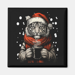 Christmas Tiger With Santa Hat Coffee Lover Funny Magnet