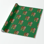 Christmas Tiger Wrapping Paper<br><div class="desc">A drawing of a cartoon tiger wearing a Santa Claus hat and a scarf around it's neck.</div>