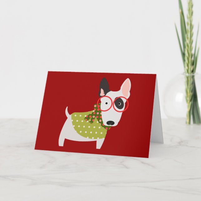 Christmas Time Bull Terrier Holiday Card (Front)
