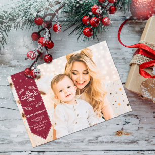 Christmas Time burgundi happy Holidays photo Holiday Card