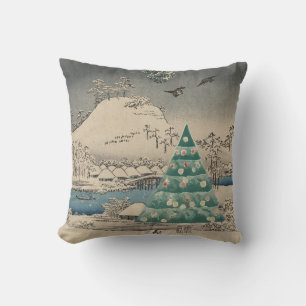 Christmas Time, Christmas Tree in Snowy landscape Cushion