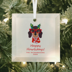 Christmas Time Cute Funny Dog Holiday Tree Decor  Glass Tree Decoration