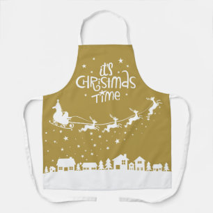 Christmas time festive gold holiday santa reindeer apron