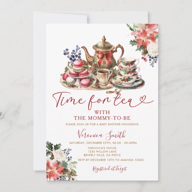 Christmas Time for Tea Baby Shower with mummy Invitation (Front)