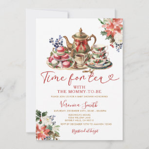 Christmas Time for Tea Baby Shower with mummy Invitation