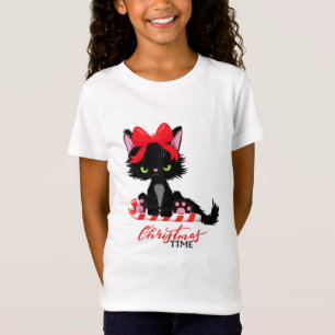 Christmas Time Grumpy Black Kitten Cat T-Shirt