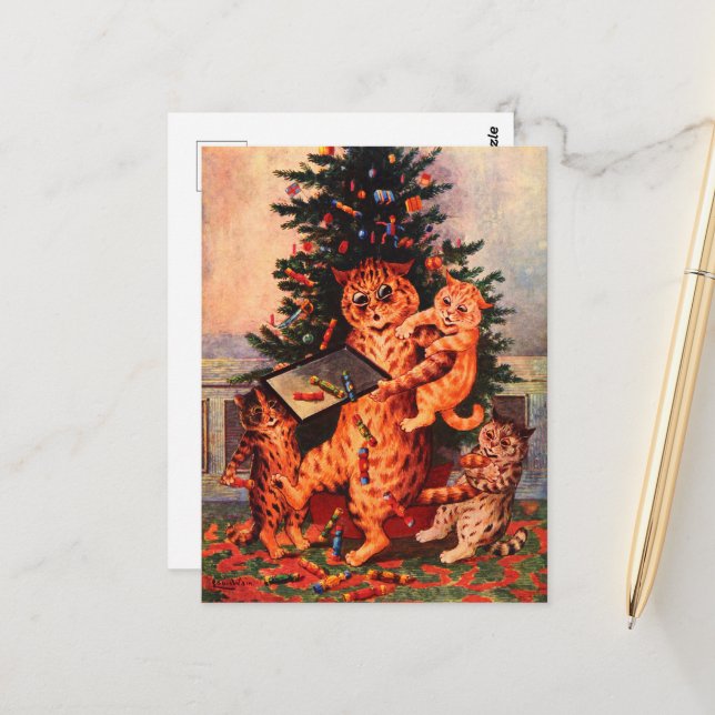Christmas Time in Catland Louis Wain Post Card (Front/Back In Situ)