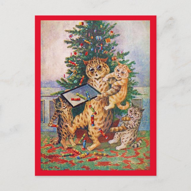 Christmas Time in Catland, Louis Wain Postcard (Front)