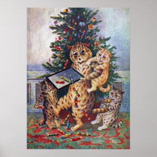 Christmas Time in Catland, Louis Wain Poster
