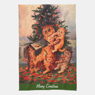Christmas Time in Catland Louis Wain Tea Towel