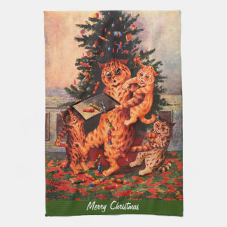Christmas Time in Catland Louis Wain Tea Towel