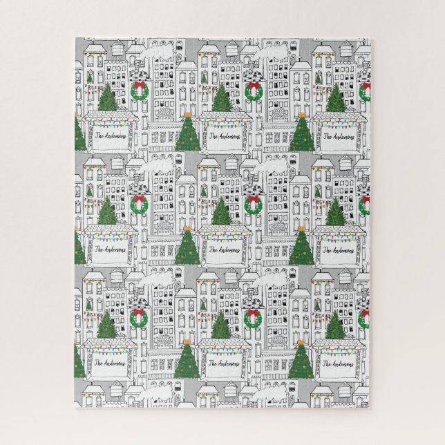 Christmas Time in the City Personalised Hand-Drawn Jigsaw Puzzle (Vertical)