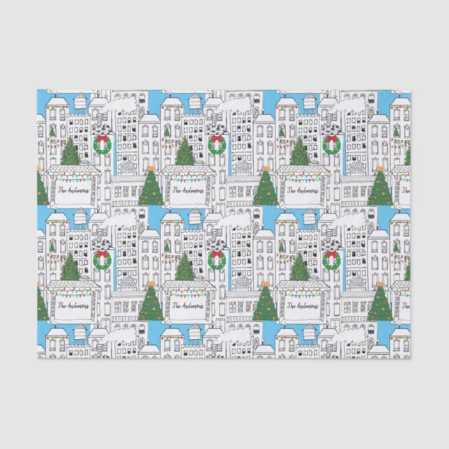 Christmas Time in the City Personalised Hand-Drawn Tissue Paper (Front)